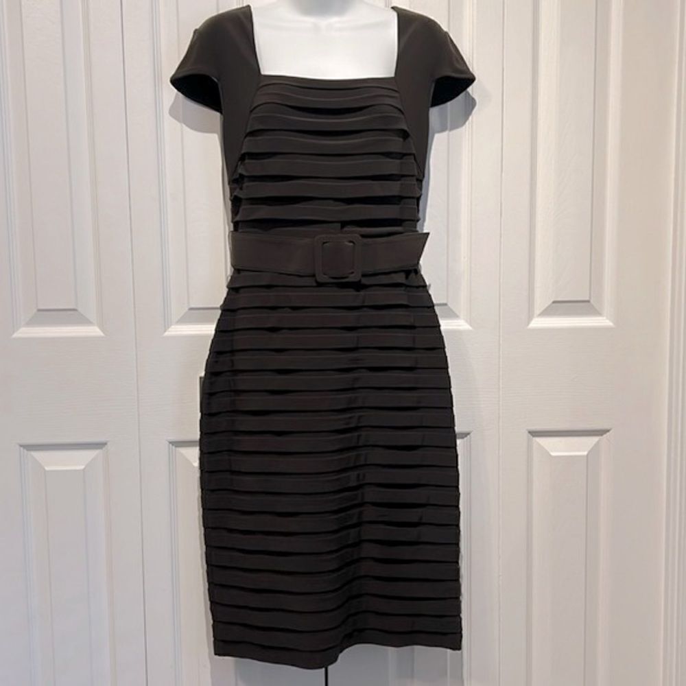 Adrianna Papell Brown Cap Sleeve Belted Dress Size 6